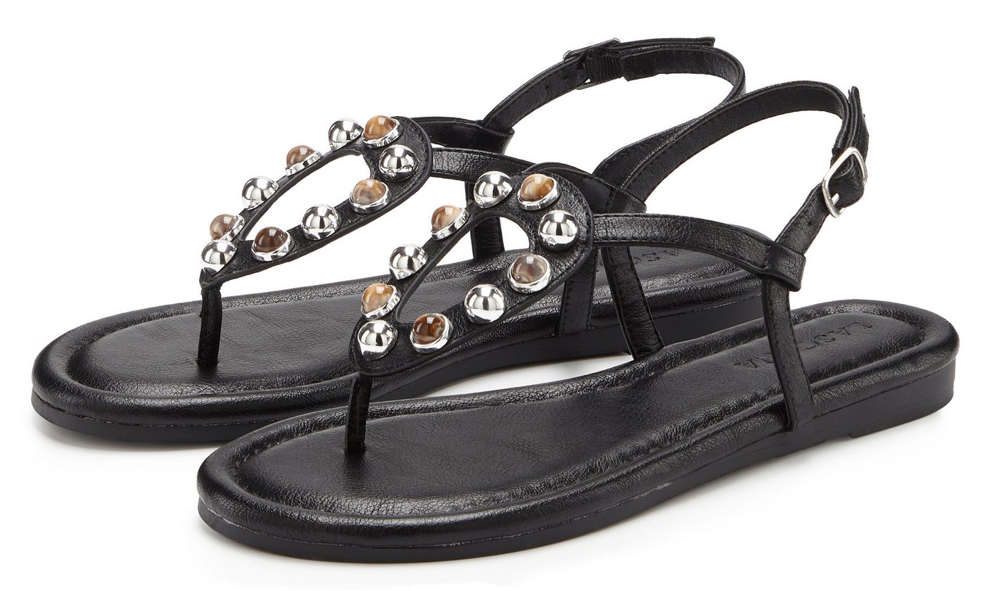 Lascana Zehentrenner, Sandalette, Sommerschuh, offener Schuh Sandale NEU mit modischen Schmuckelementen VEGAN (schwarz)