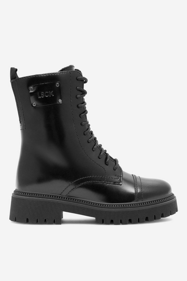 LASOCKI Damen Stiefeletten Schwarz Leder Reißverschluss Schnürung Stiefel