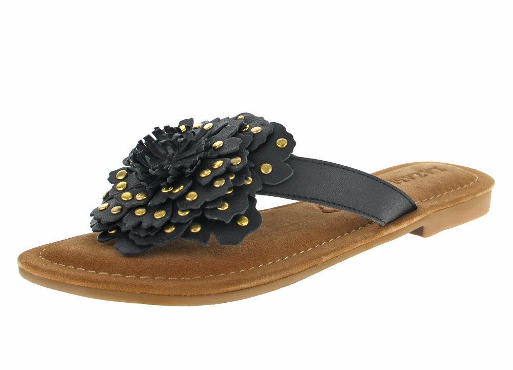 Lazamani Damen Zehentrenner Pantolette (schwarz)
