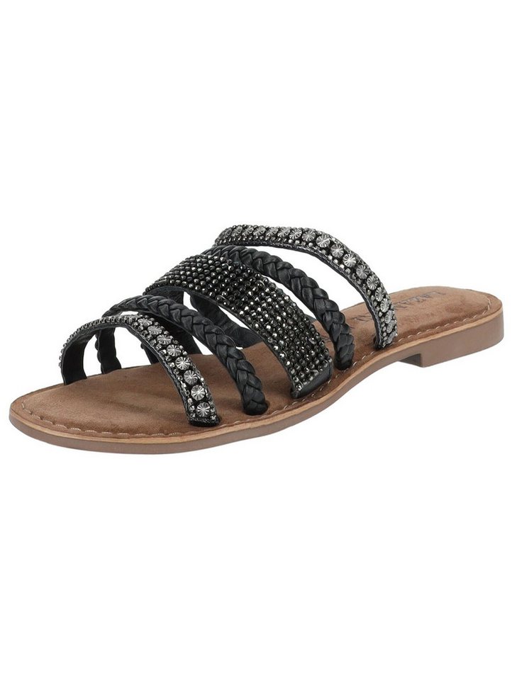 Lazamani Pantoletten Leder/Textil Pantolette (schwarz/gold)