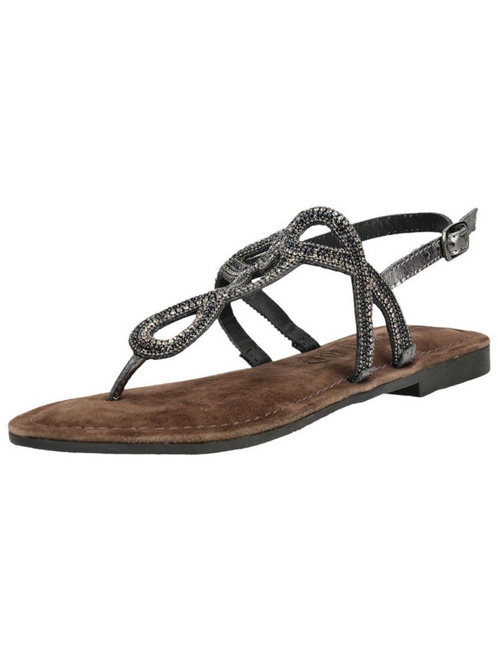 Lazamani Sandalen Leder/Textil Zehentrenner (schwarz)