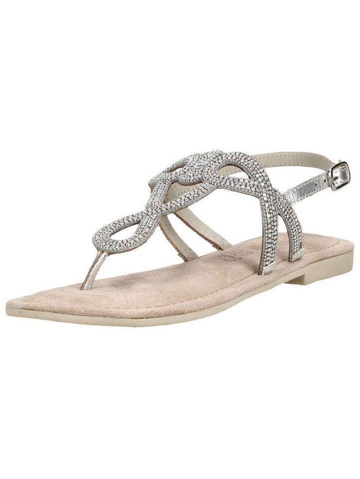 Lazamani Sandalen Leder/Textil Zehentrenner (silber)