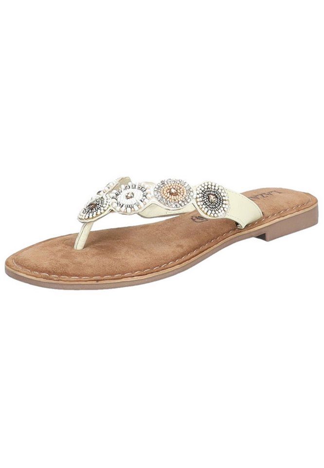 Lazamani Sandalen Leder/Textil Zehentrenner (weiß)