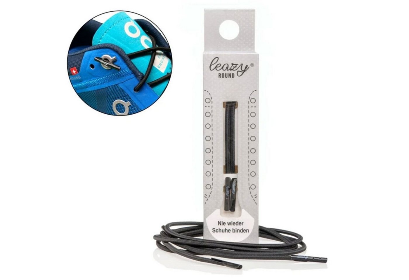 leazy ROUND - elastische Schnürsenkel für Laufschuhe/Tennisschuhe/ON Laufschuh (schwarz)
