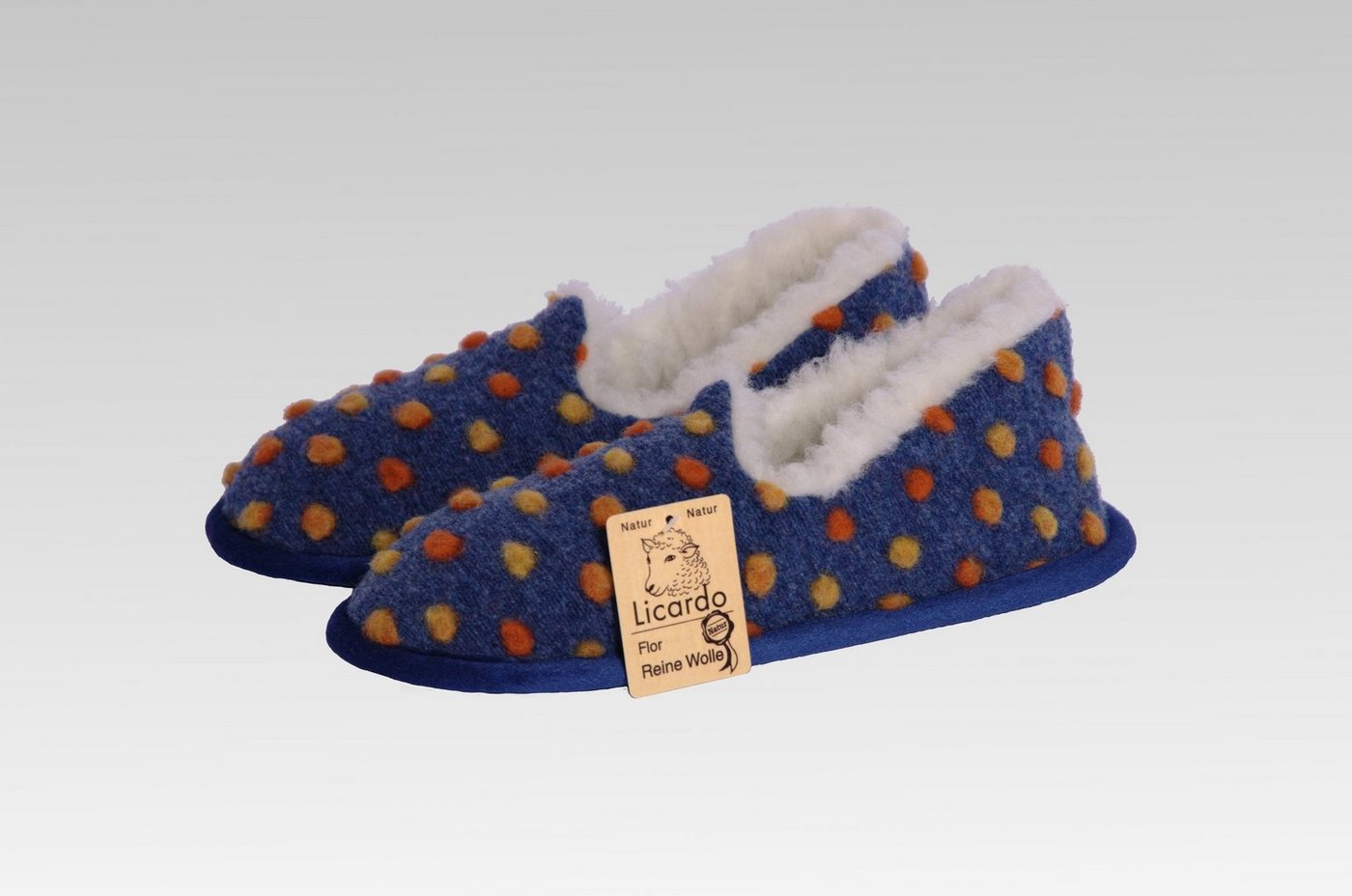 Licardo Hausschuhe Mokassin Wolle Noppen blau Hausschuh (1 Paar, 0-tlg) für warme Füße