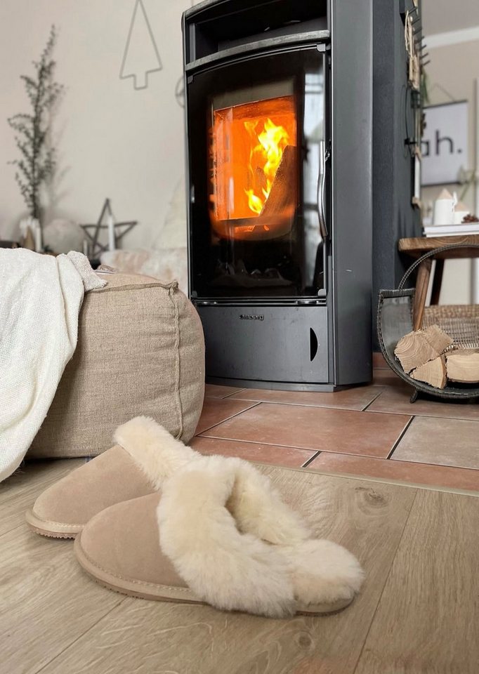 LIRA Deko Lammfell Damen Pantoffeln Slipper Puschen Plüsch Hausschuh (Lammfellschuhe Damen – Echtes Lammfell – warm & stilvoll) aus 100 % Lammfell, Leder, beige, atmungsaktiv