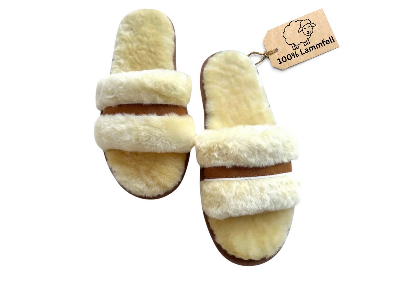 LIRA Deko Lammfell Damen Slipper Pantoffel Kuschelige Hausschuhe Plüsch Hausschuhe rutschfest, Innenfutter: 100 % Lammfell, weich & atmungsaktiv