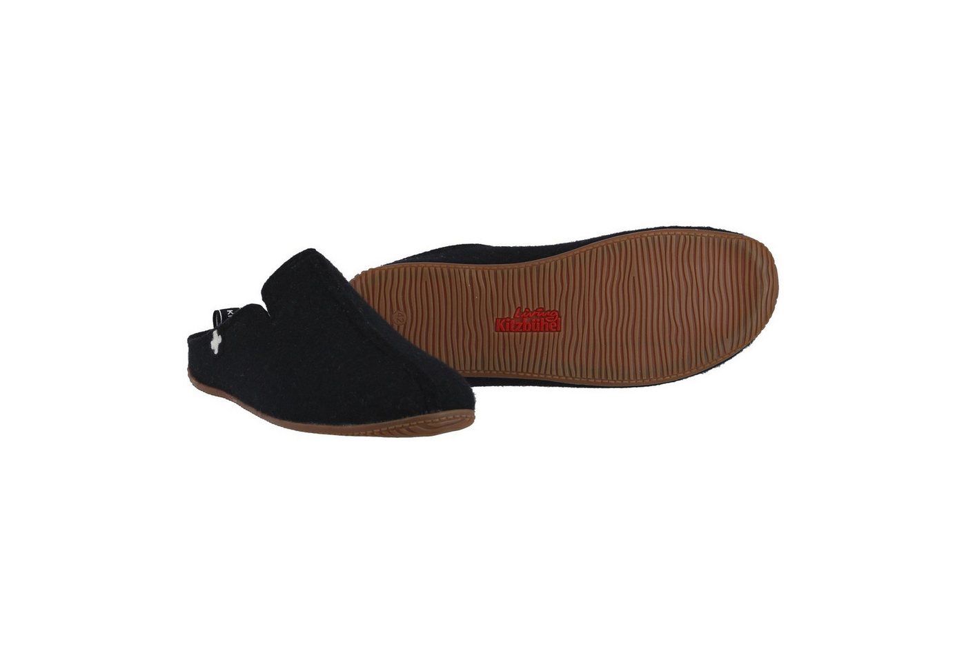 Living Kitzbühel Pantoffel mit Lederkappe (70% Wolle) Schweizer Kreuz schwarz (Große) Hausschuh