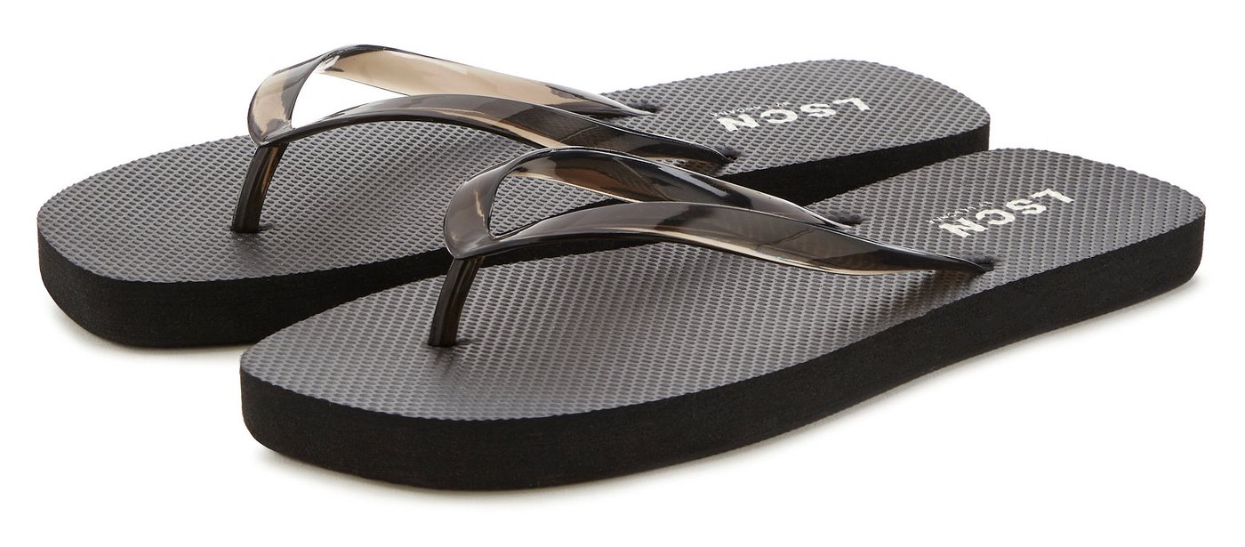 LSCN by LASCANA Flip-Flops, Badelatsche, Badeschuhe, Sandale, Pantolette, Badeschlappe Badezehentrenner NEU Zehentrenner, Sommerschuhe in modischer Karree-Form VEGAN