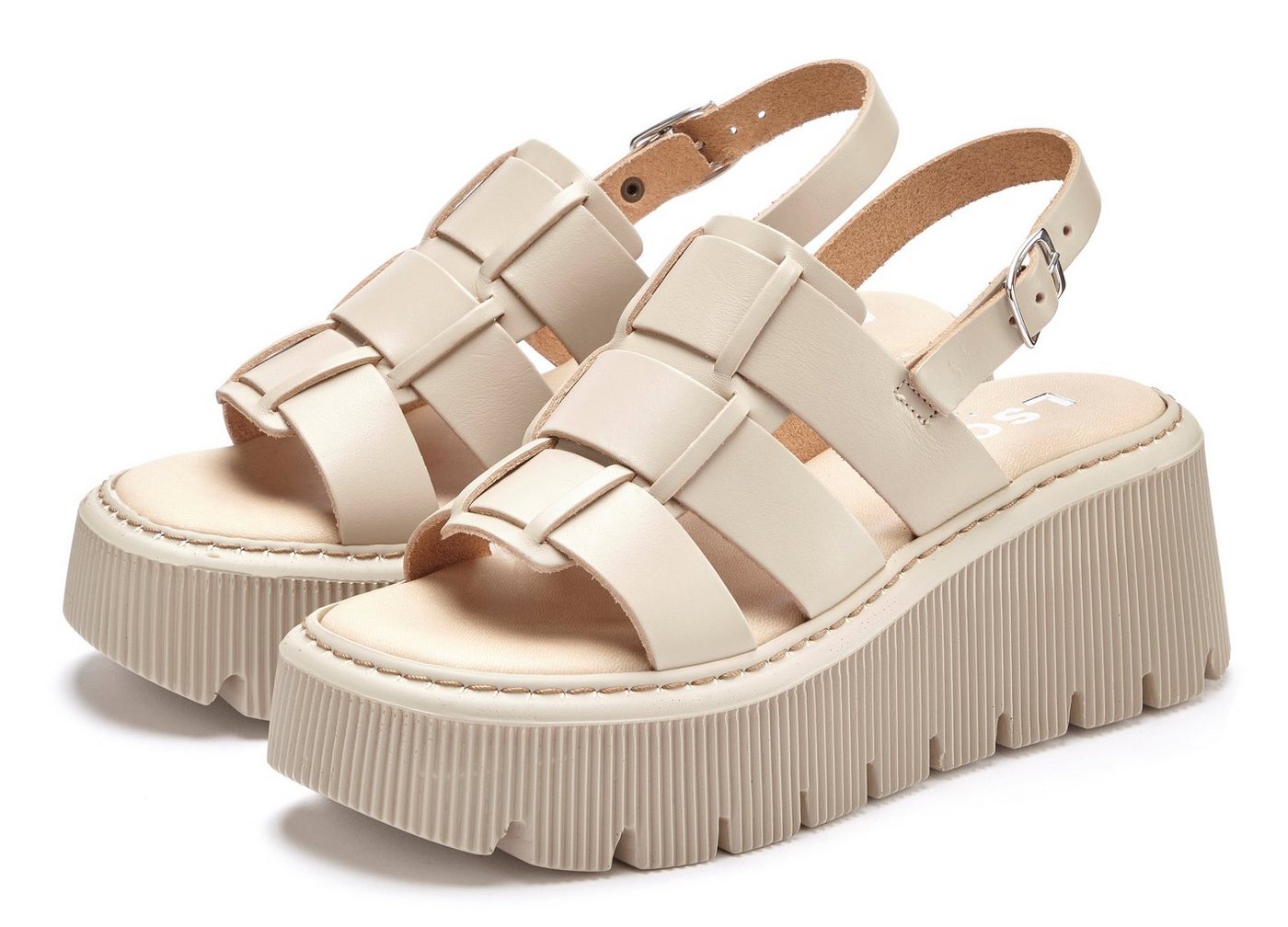 LSCN by LASCANA Sommerschuh Sandalette Sandale, Sommerschuh, Pantolette aus Leder mit Plateau (beige)