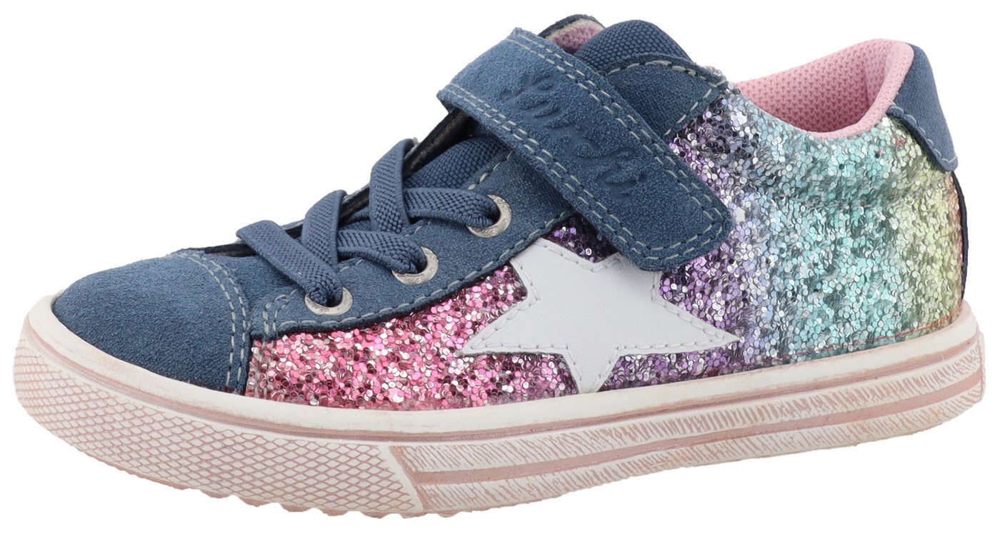 Lurchi Salita Sneaker, Schnürschuh mit bunten Glitzerbesatz, Größenschablone z. Download