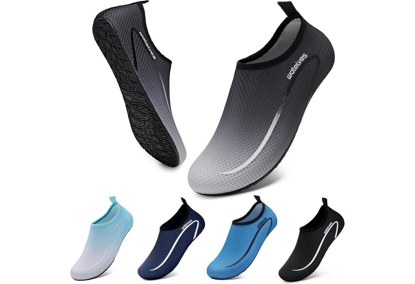 LuxusKollektion Wasserschuhe Badeschuhe Damen Herren 42 43 EU A Linie Schwarz Grau Wasserschuh