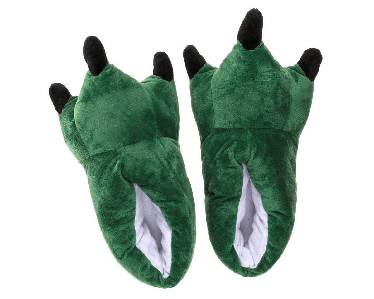 Marabellas Shop Dinosaurier Kuschel Hausschuhe Gr. 33 - 36 Dino Tatzen in Grün Hausschuh (2-tlg) extra flauschig