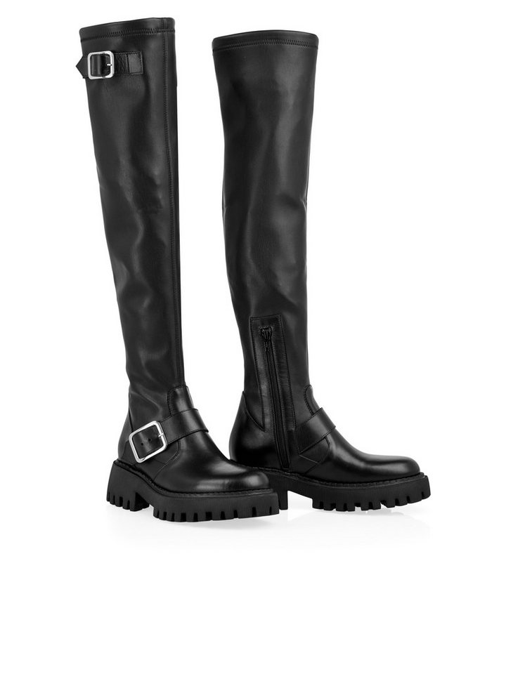 Marc Cain Sports Dodgy Dogs Overkneestiefel Chunky Boots, Langschaftstiefel mit Zierschnallen