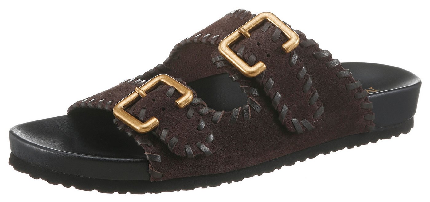 Marc O'Polo Floria Pantolette Sommerschuh, Hausschuh, Strandschuh mit Ziernähten (braun)