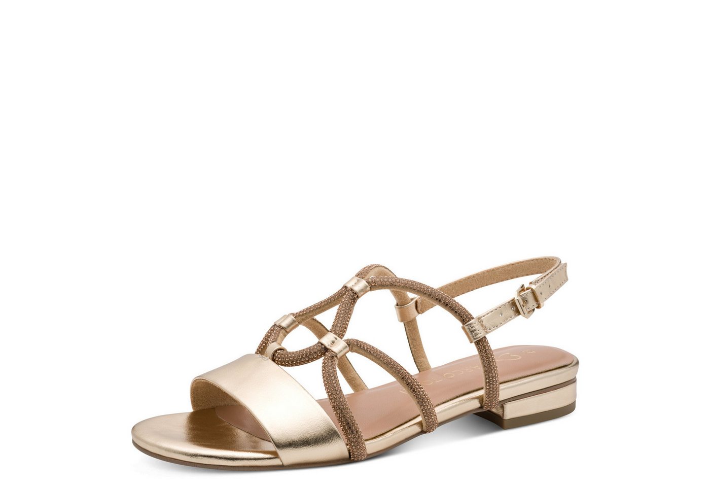 marco tozzi Sandalette Blockabsatz, Riemchensandale, Sommerschuh in veganer Verarbeitung (gold)