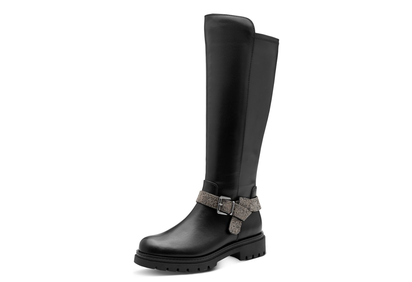 MARCO TOZZI by GMK Stiefel, Blockabsatz, Langschaftstiefel mit schmuckbesetztem Zierriegel