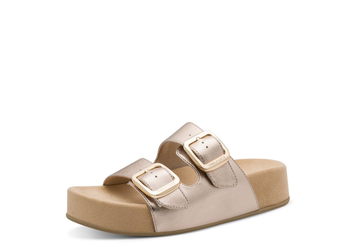 marco tozzi CAPRIA Pantolette Sommerschuh, Schlüpfschuh mit Logoprägung in den Schnallen