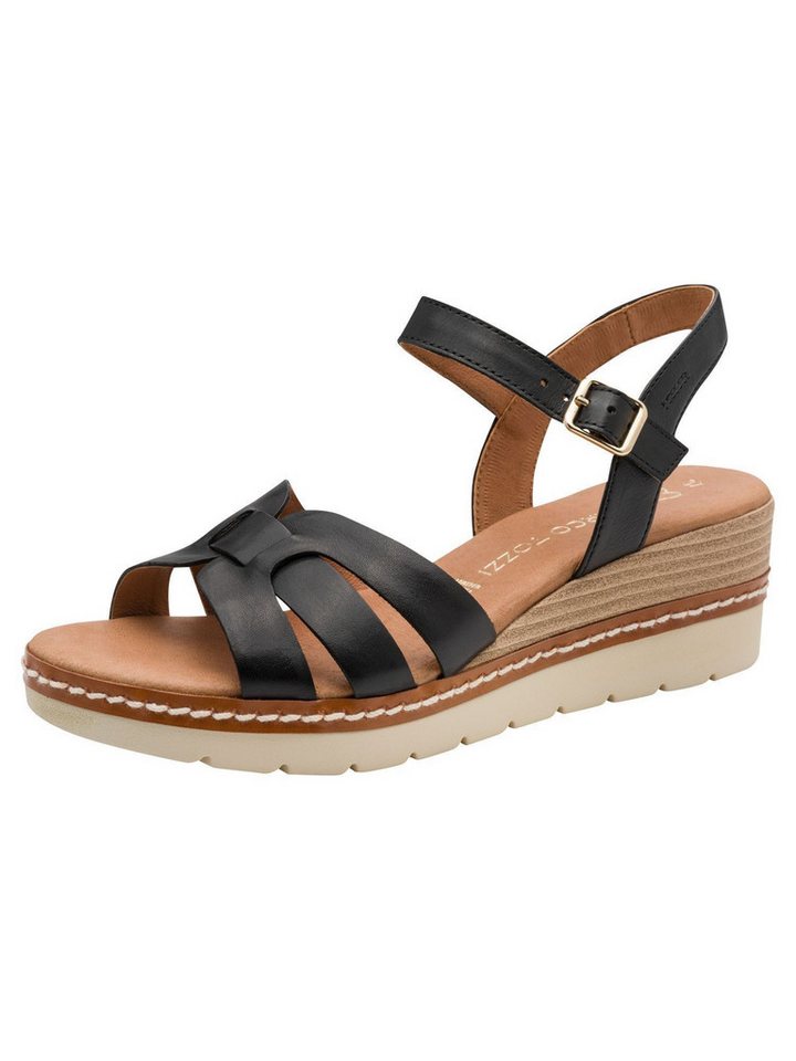 marco tozzi FEEL, MT Soft Lining aus Leder Keilabsatz Sandalette FEEL (schwarz)