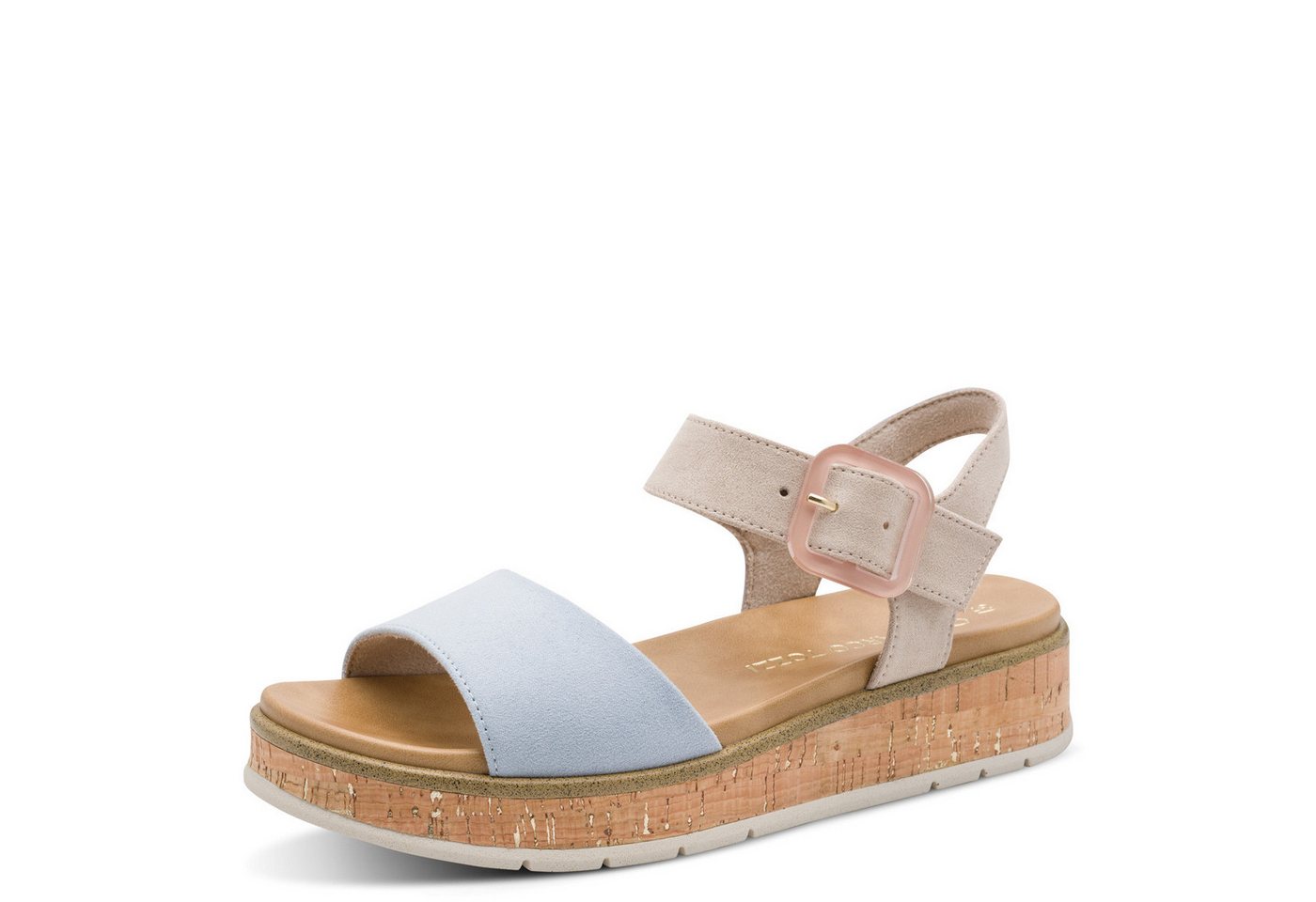 marco tozzi GRADI Keilsandalette Plateau, Sommerschuh, Riemchensandale mit Sohle im Kork-Look (blau)
