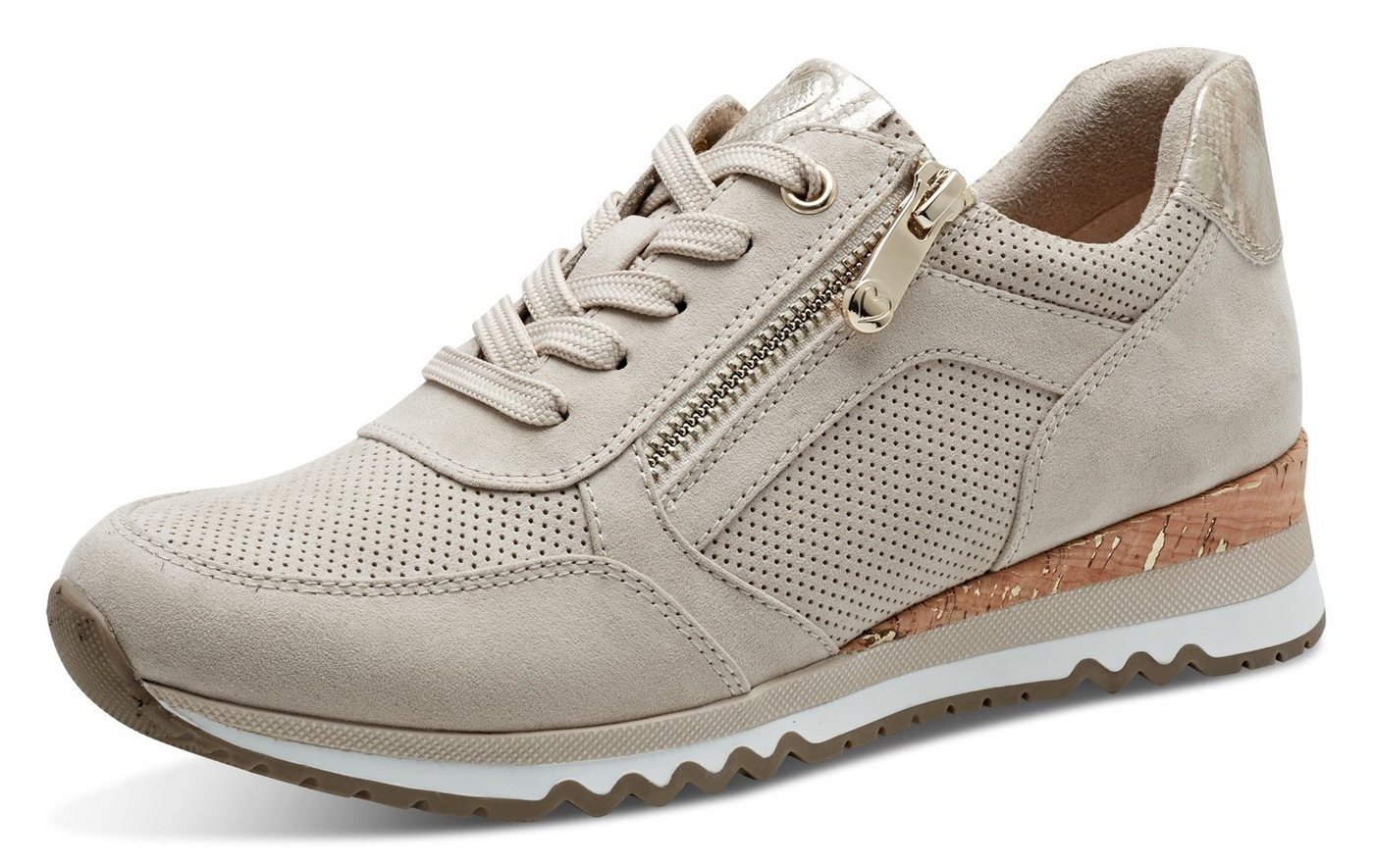 marco tozzi Keilsneaker, Freizeitschuh, Halbschuh, Schnürschuh in veganer Verarbeitung (beige)