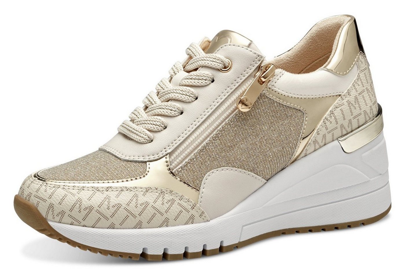 marco tozzi Keilsneaker, Freizeitschuh, Halbschuh, Schnürschuh in veganer Verarbeitung (beige/gold)