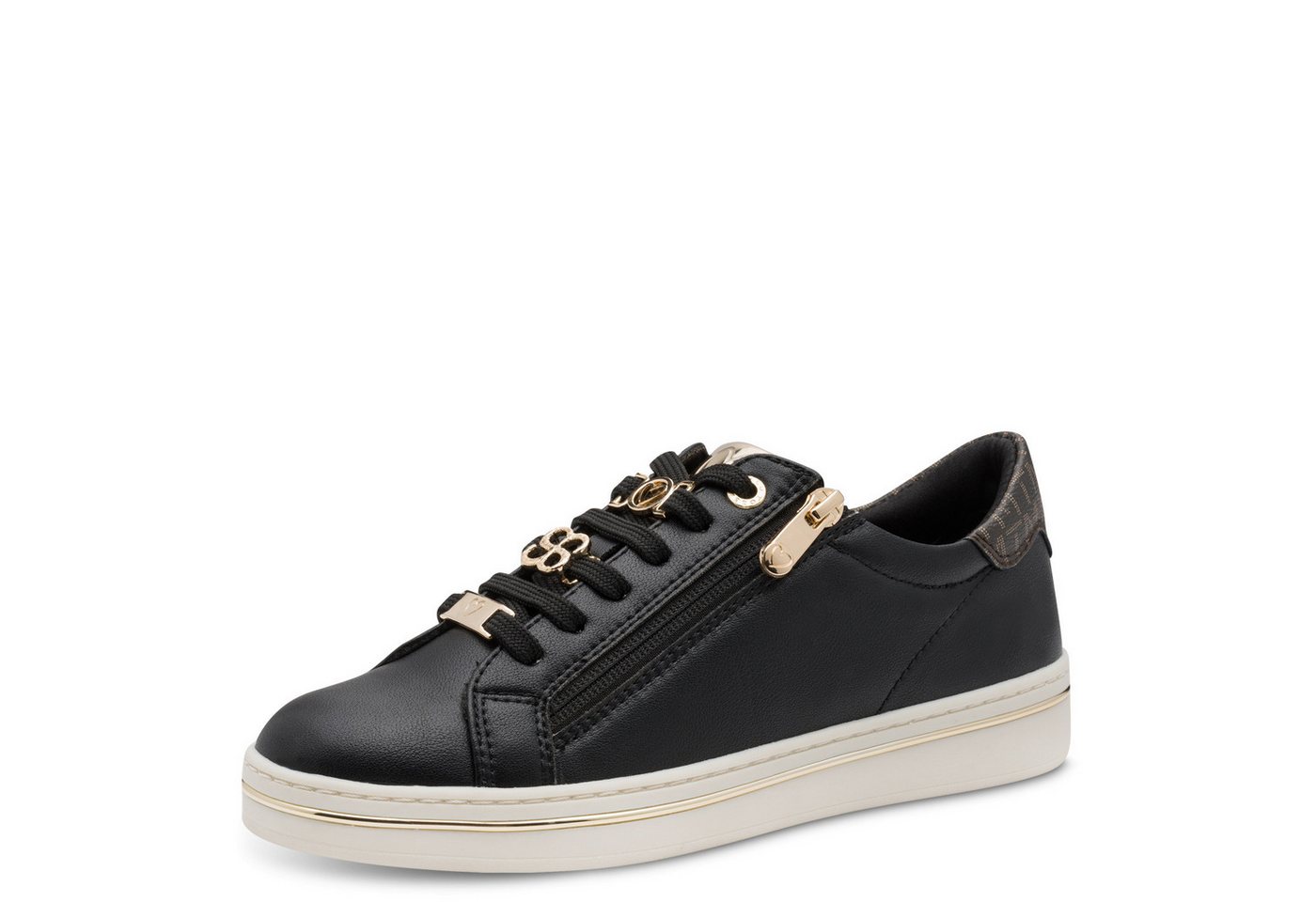 marco tozzi Plateausneaker, Freizeitschuh, Halbschuh, Schnürschuh mit Logoschriftzug (schwarz)
