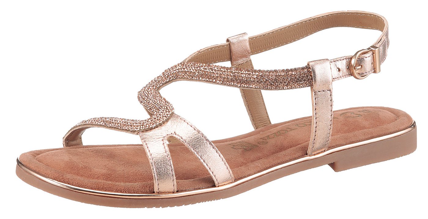 marco tozzi Riemchensandale, Blockabsatz, Sandalette, Festtagsschuh mit Strasssteinchen besetzt