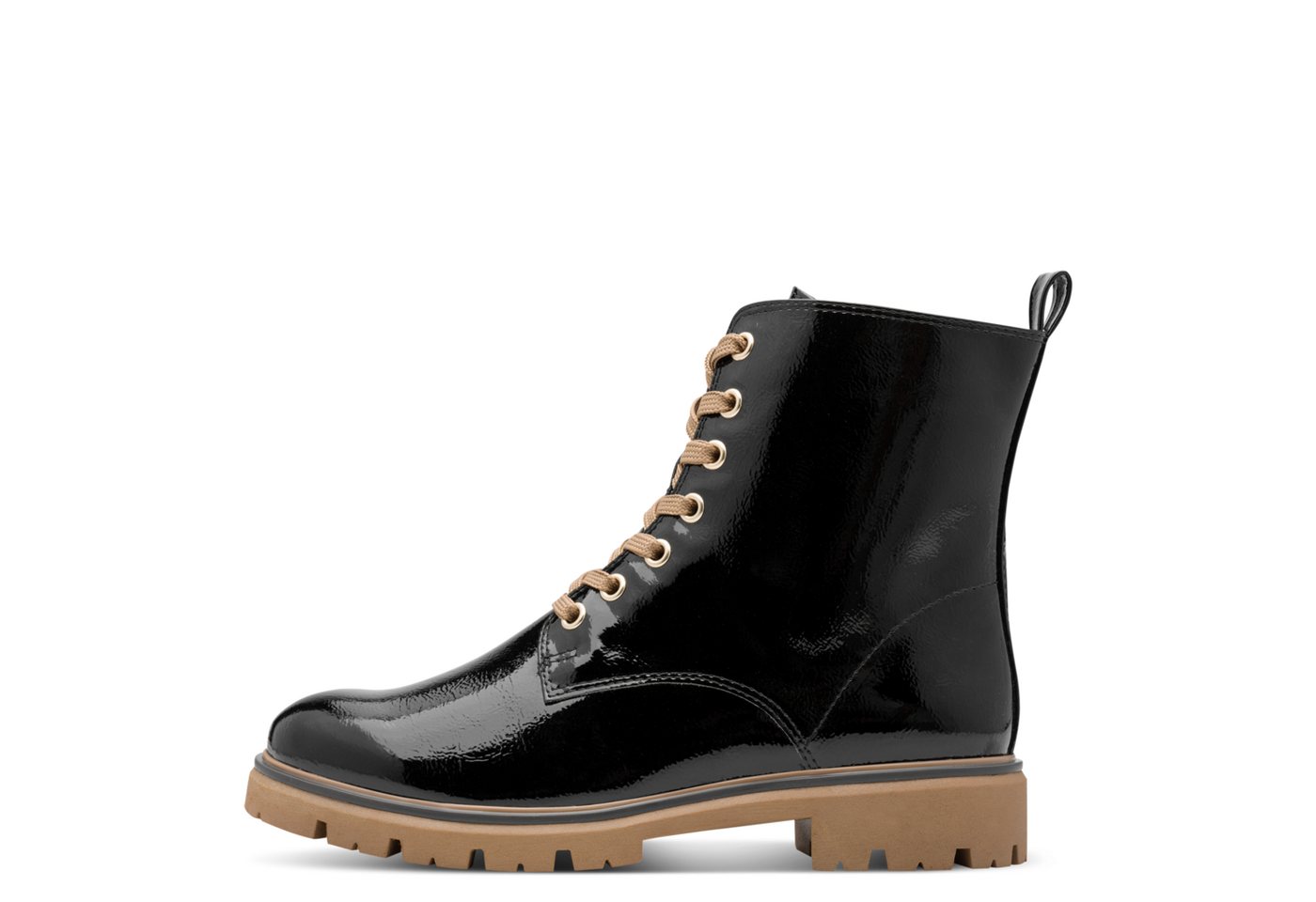 marco tozzi Schnürboots, Blockabsatz, Schnürstiefelette in glänzender Optik