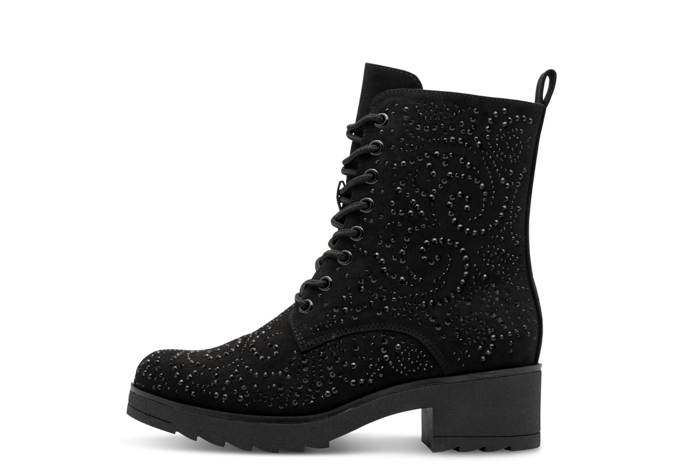 marco tozzi Schnürstiefelette, Blockabsatz, Schnürboots mit funkelnden Strasssteinen besetzt