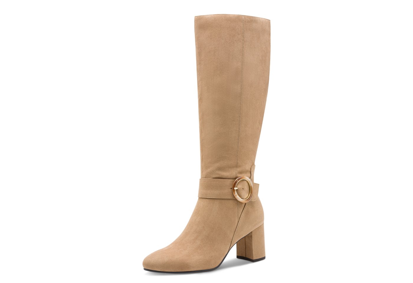 marco tozzi Stiefel, Blockabsatz, Businessstiefel, Langschaftstiefel mit Zierschnalle (beige)