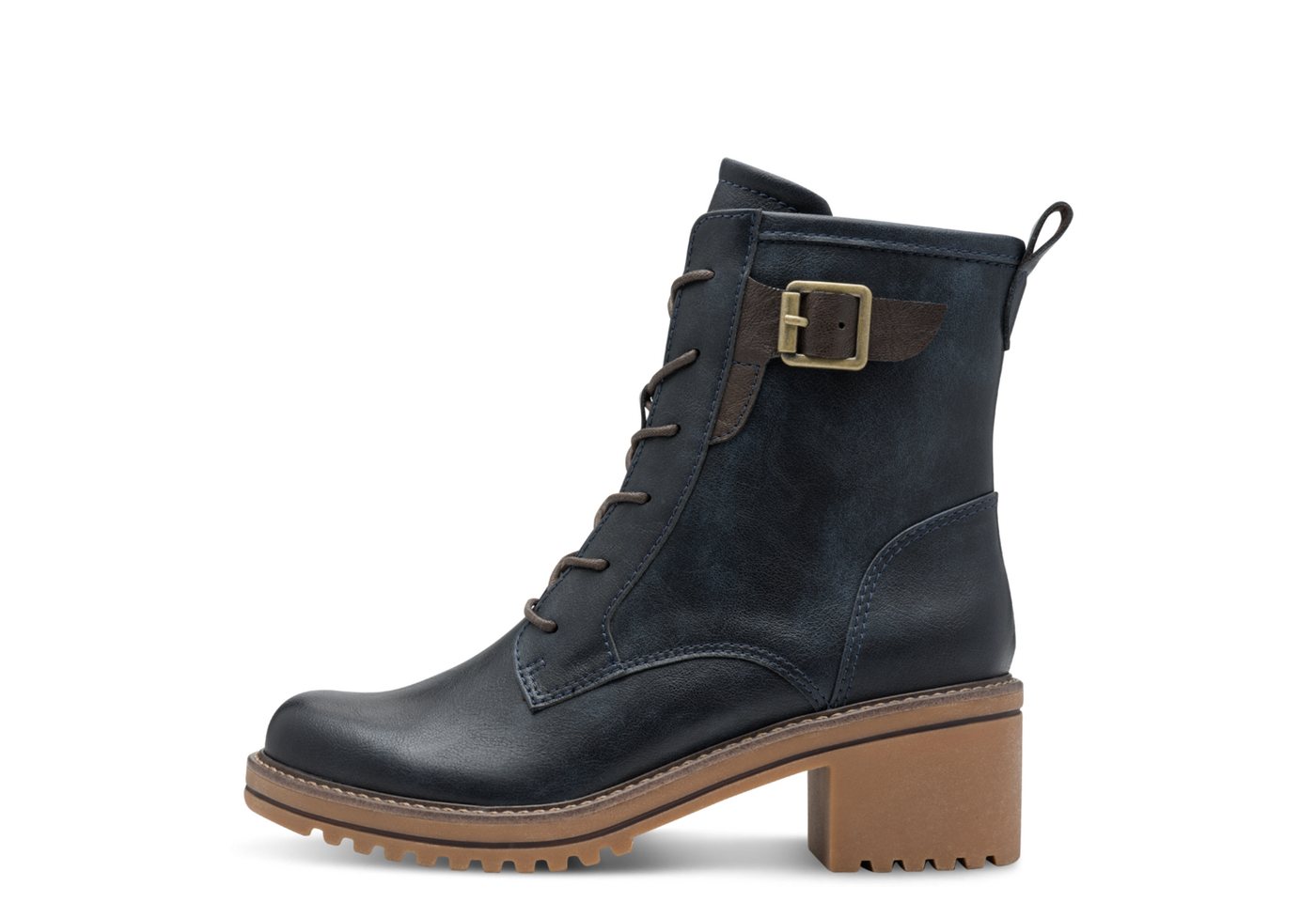 marco tozzi Winterboots, Blockabsatz, Schnürboots, Stiefelette mit Kontrast-Rahmennaht (blau/braun)