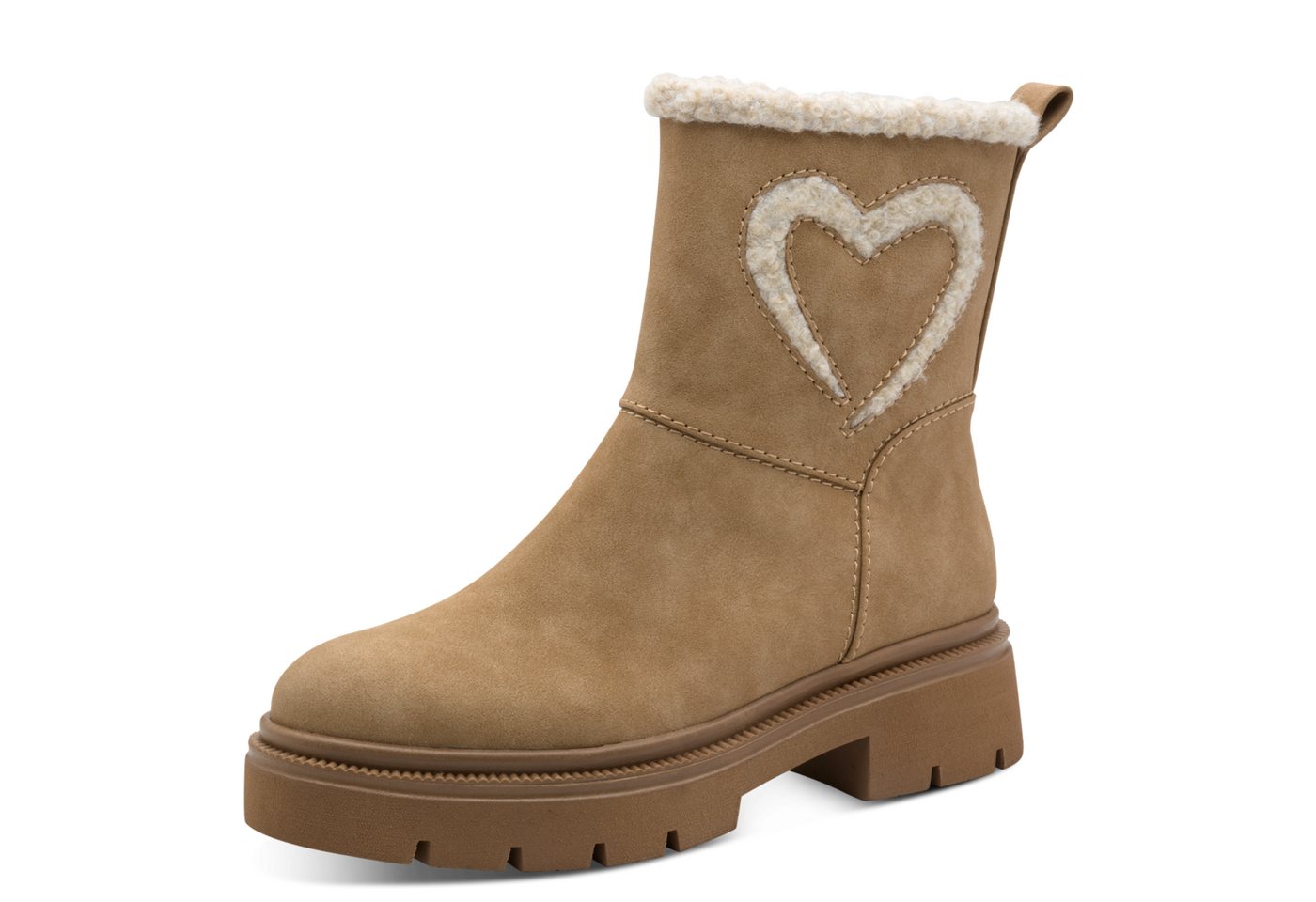 marco tozzi Winterboots, Blockabsatz, Stiefelette mit Teddy-Herzapplikation an der Seite