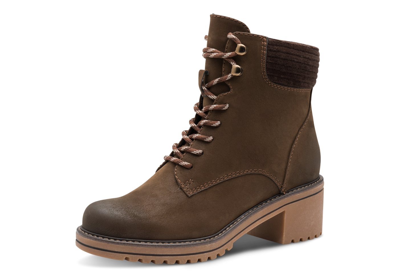 marco tozzi Winterstiefelette, Blockabsatz, Schnürboots, Winterboots mit Haken im Bergsteigerlook (braun)