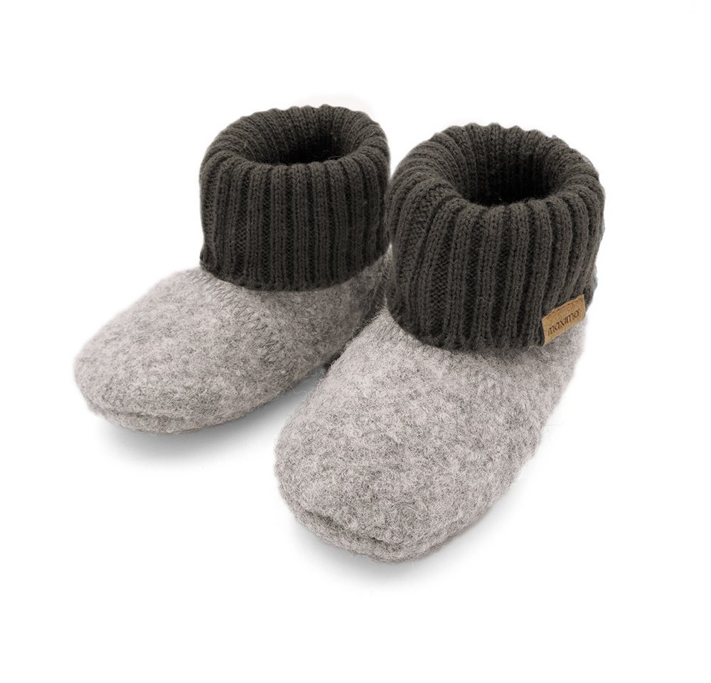 Maximo Hüttenschuhe Wolle, Anti-Rutsch-Sohle, Strickbündchen