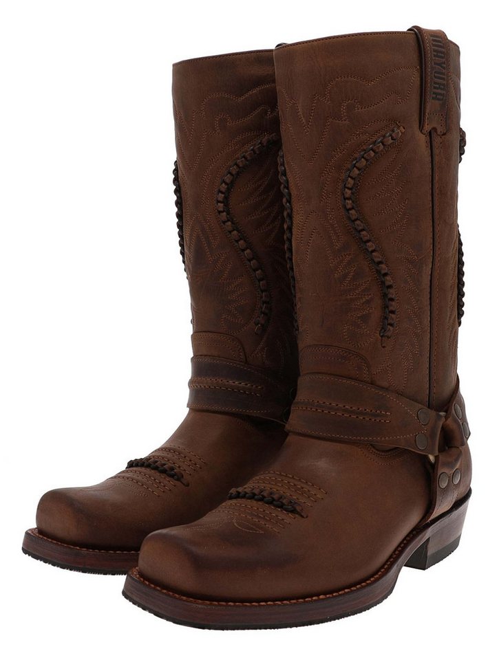 Mayura Boots MB002 Bikerstiefel Braun Bikerboots Rahmengenäht