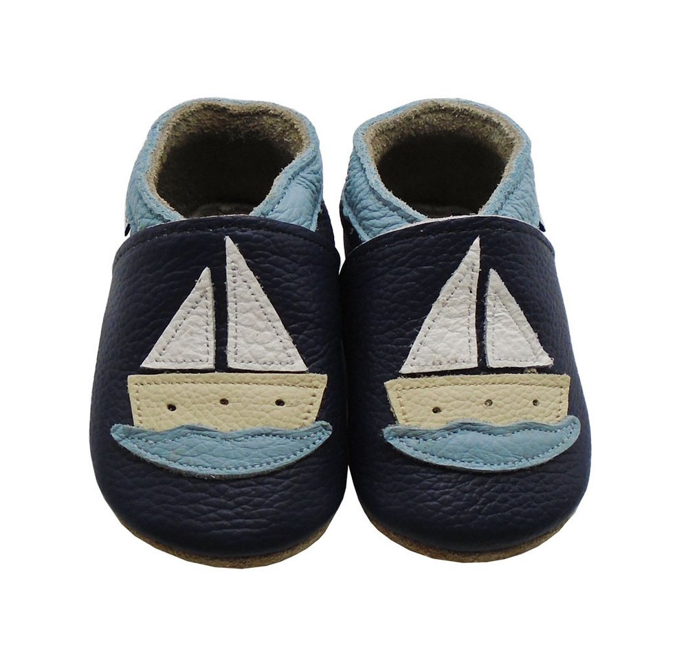 Mejale Weiche Leder Krabbelschuhe Lauflernschuhe Hausschuhe 100% Leder Hausschuh Rutschfestes (blau/gelb)