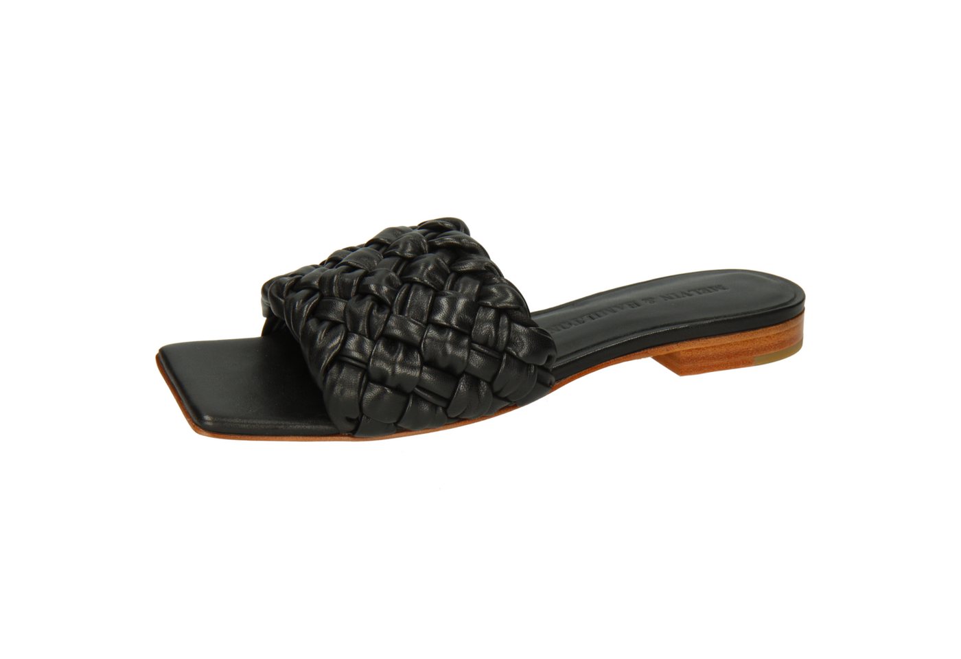melvin & hamilton Eglantine 1 Leder-Geflochtene Schuhe für Damen Pantolette Flache Absätze, Echtes Leder, Von Hand geflochten (schwarz)