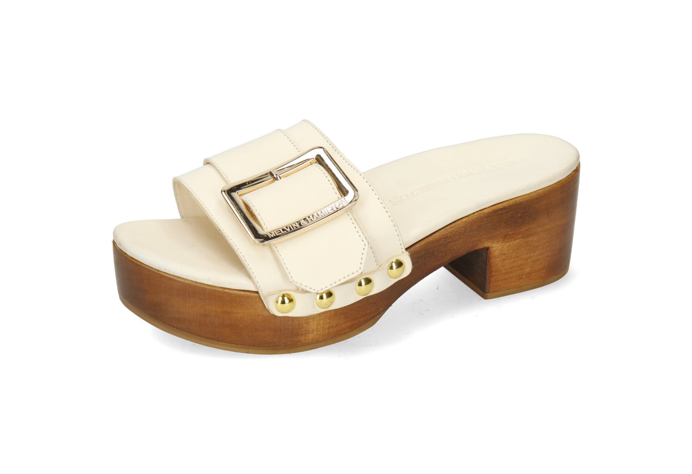 melvin & hamilton Layla 1 Leder-Clogs für Damen Clog Block-Absatz, Echtes Leder, Vegetabile Gerbung