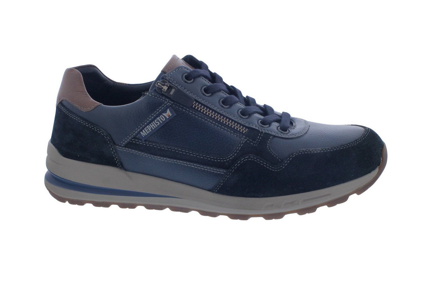 mephisto Bradley Sneaker, Glatt- / Veloursleder, blau, Schnürung und R Schnürschuh