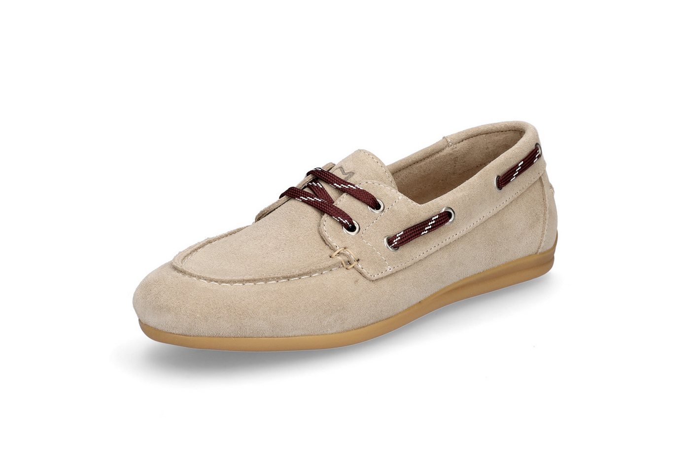 MIDS MELVA Damen Schnürschuh beige aus Velourleder, Loafer im Mokassin-Stil mit Lederfutter