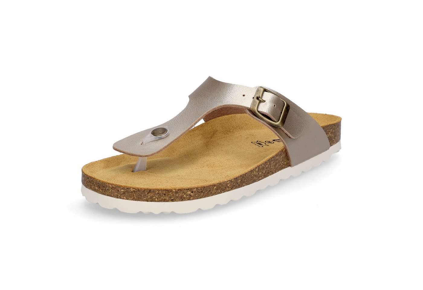 MIDS MIA Damen Pantolette gold, Zehentrenner mit Lederfußbett, Schnalle und Korksohle