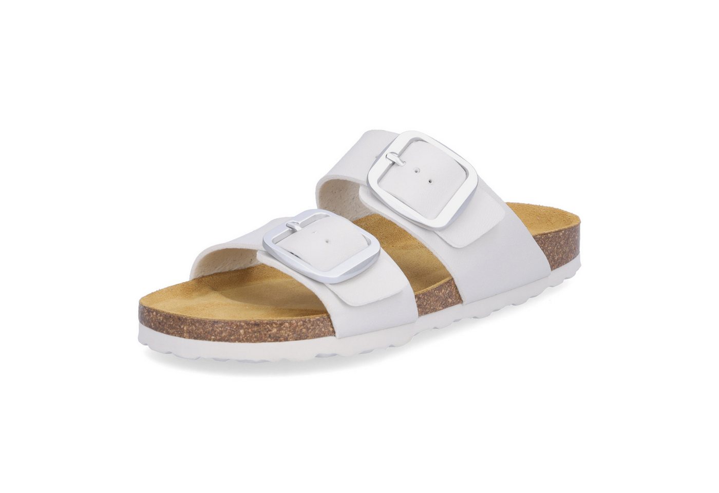 MIDS MIMI Damen Pantolette offwhite, Zweiriemer mit ergonomischem Lederfußbett & großer Schnalle