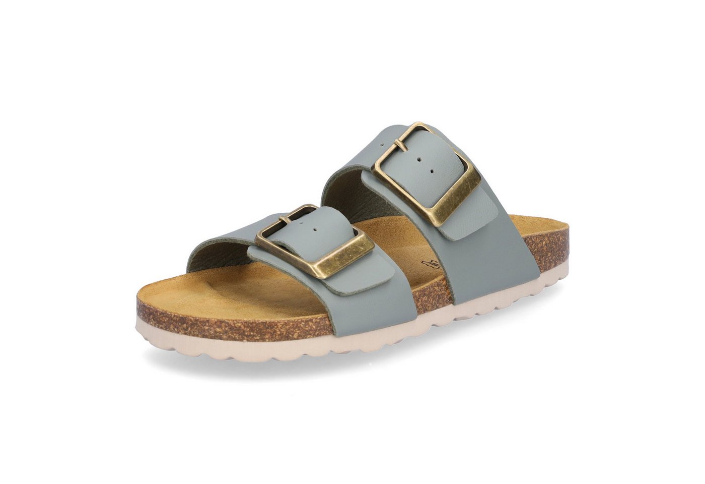 MIDS MIMI Damen Pantolette olivgrün, Zweiriemer mit großer Schnalle & ergonomischem Lederfußbett