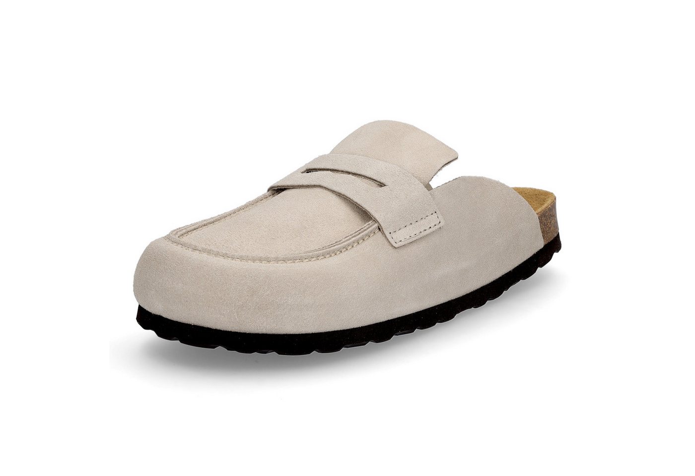 MIDS MIONA Damen Pantolette beige, Velourleder Clog im Mule-Stil mit ergonomischem Lederfußbett