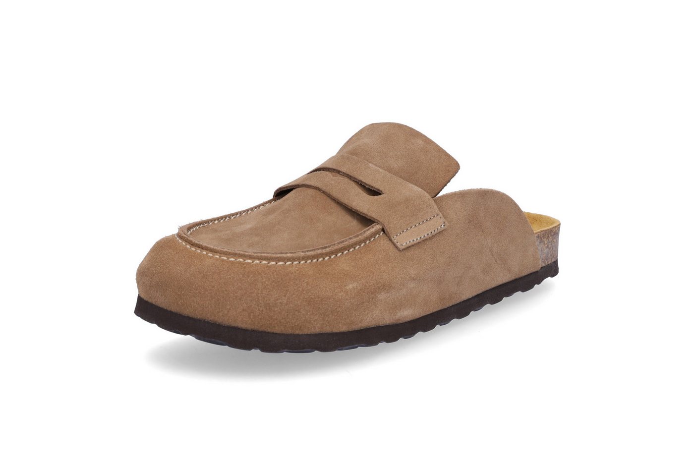 MIDS MIONA Damen Pantolette tan, Velourleder Clog im Mule-Stil mit ergonomischem Lederfußbett