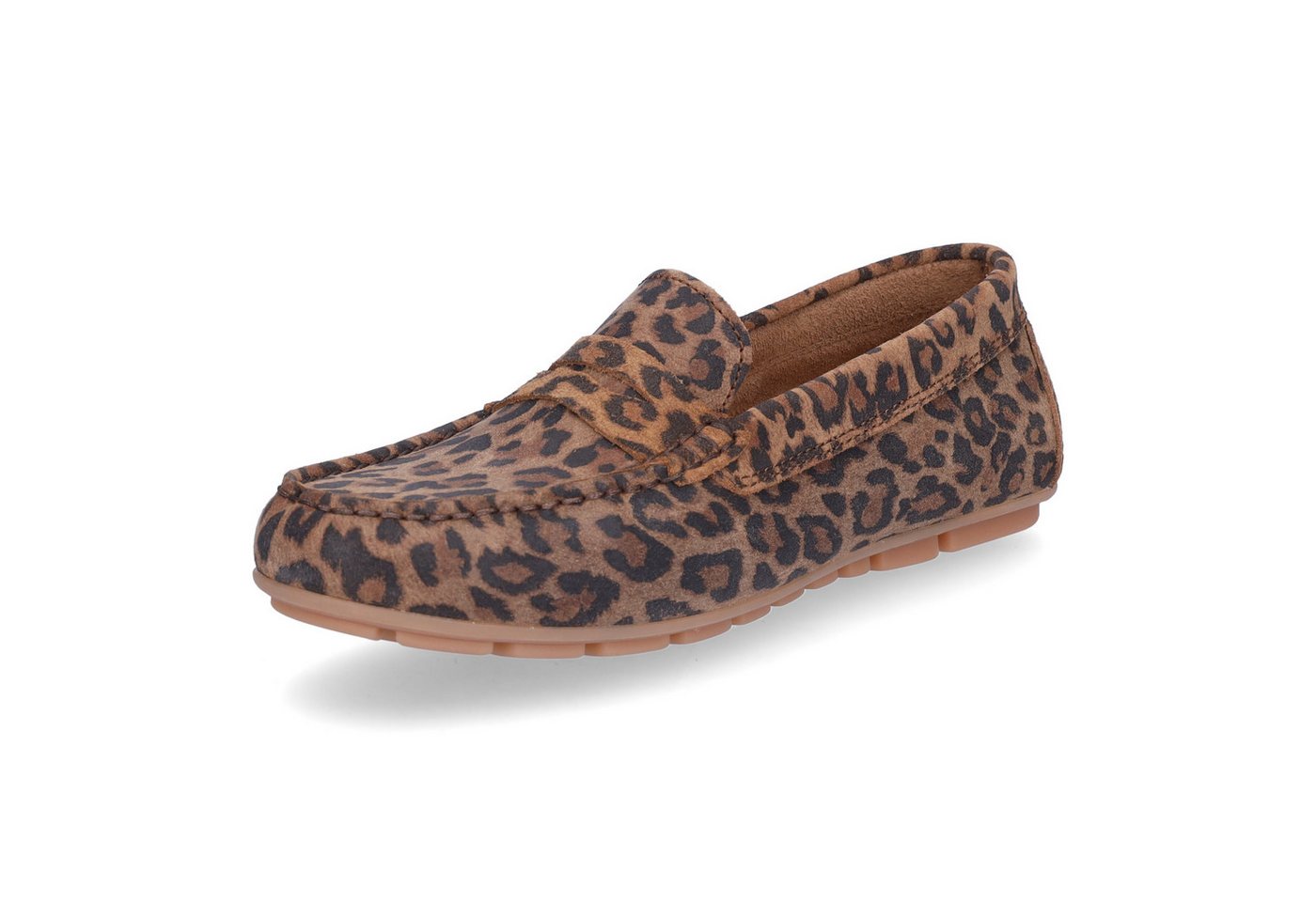 MIDS MIRELLA Damen Mokassin Animalprint leo Slipper aus Rauleder mit Leder-Innensohle & Gummisohle
