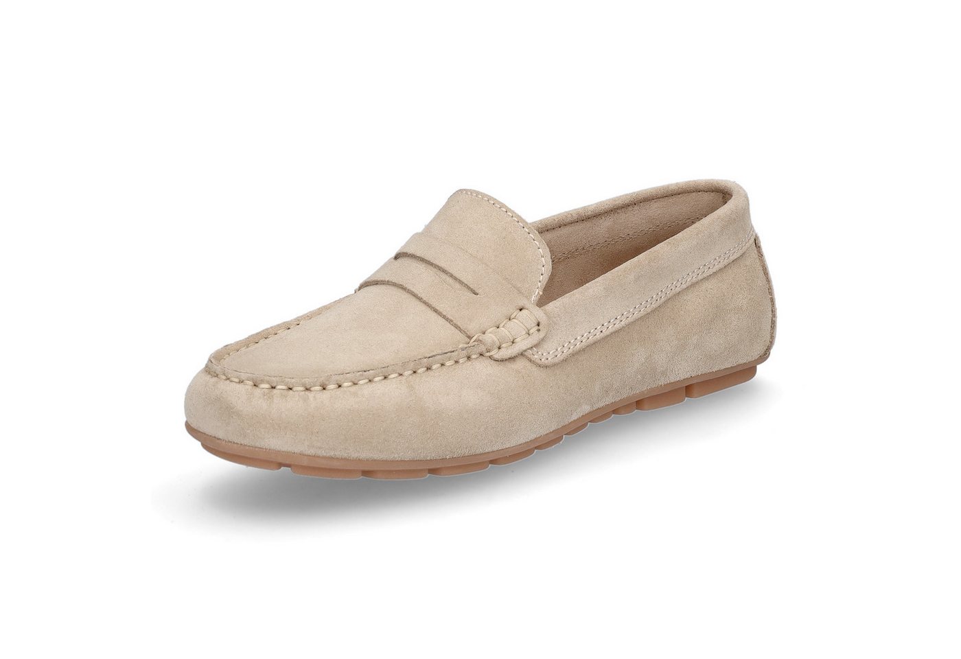 MIDS MIRELLA Damen Mokassin beige, Slipper aus Rauleder mit Leder-Innensohle und Gummisohle