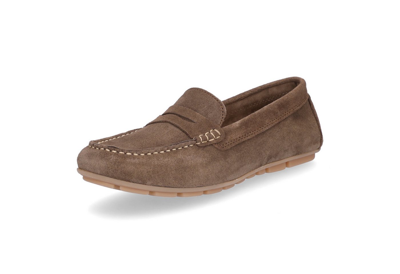 MIDS MIRELLA Damen Mokassin braun, Slipper aus Rauleder mit Leder-Innensohle und Gummisohle