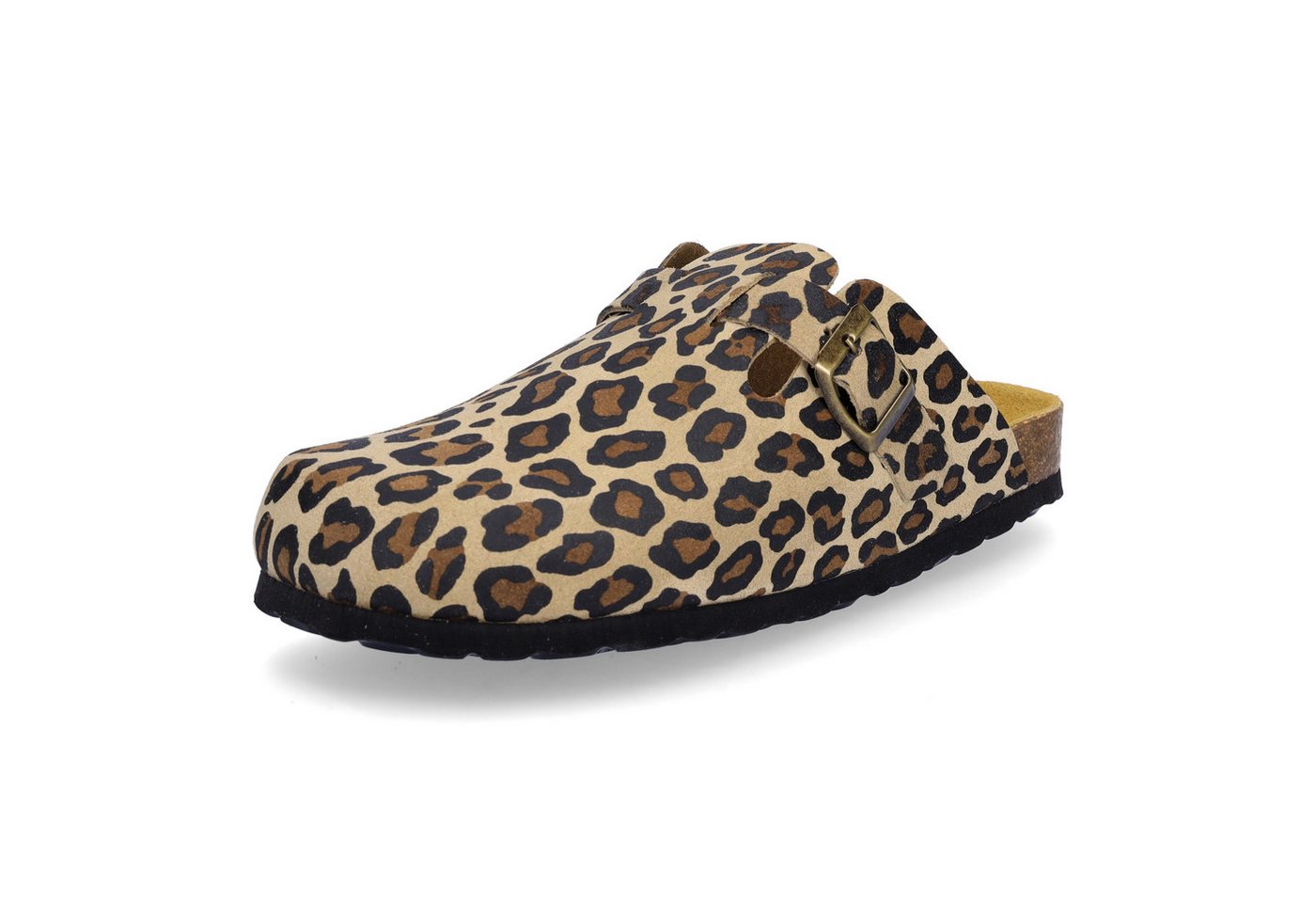 MIDS MONTY Damen Pantolette leo aus Velourleder mit Rauleder-Fußbett, Komfort-Clog mit Animalprint